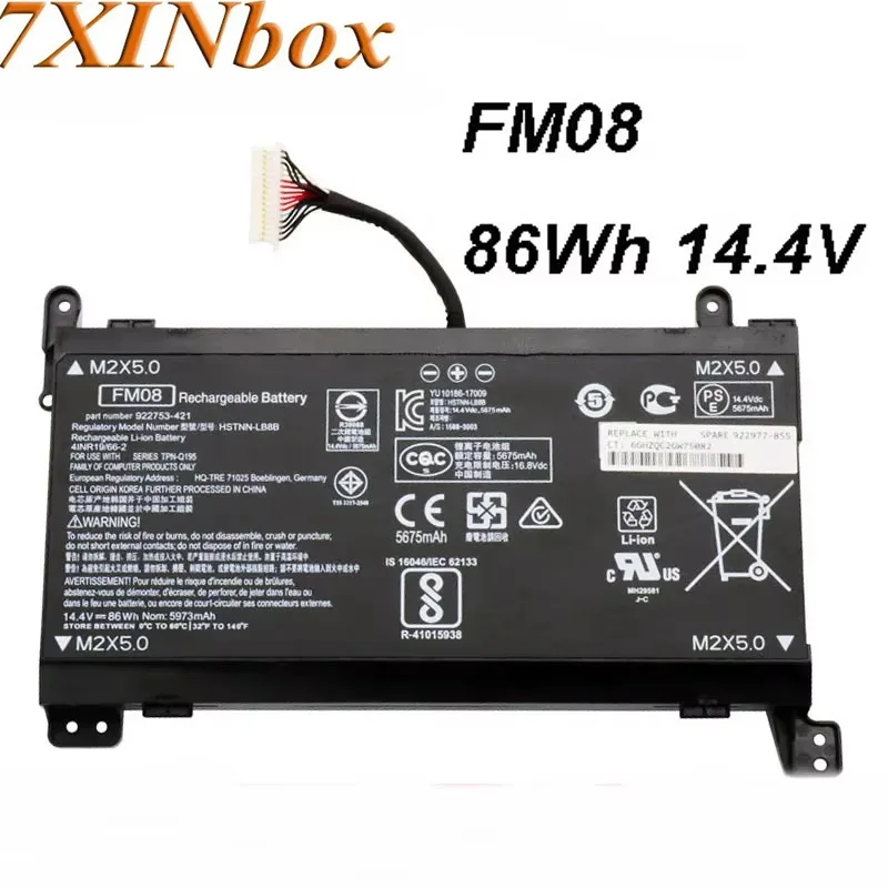 7XINbox FM08 86Wh 5675mAh 14.4V Laptop Battery For HP Omen 17-an014ng HSTNN-LB8B 922753-421 922977-855 Series 16 Cables
7XINbox FM08 86Wh 5675mAh 14.4V Laptop Battery For HP Omen 17-an014ng HSTNN-LB8B 922753-421 922977-855 Series 16 Cables