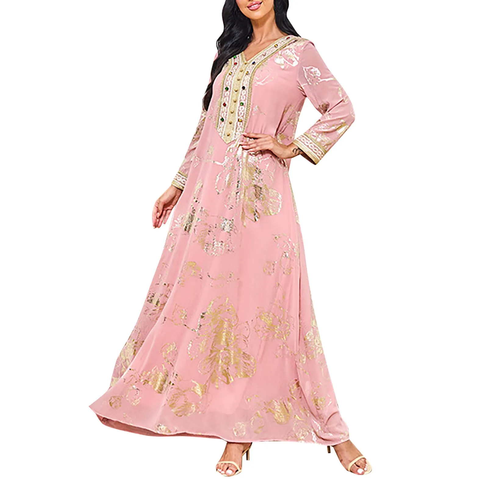 Floral Dresses Women Summer Saudi Arabia Belt Embroidery Gold Print Pink Dress Muslim Robe Abaya Femme Musulmane Dubai
Floral Dresses Women Summer Saudi Arabia Belt Embroidery Gold Print Pink Dress Muslim Robe Abaya Femme Musulmane Dubai