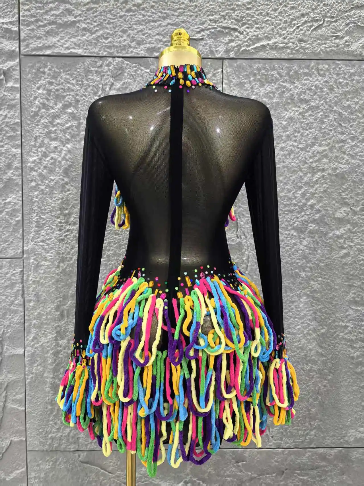Women Sexy Mesh See Through Colorful Tassels Bodycon Mini Dress Celebrate Nightclub Performance Costumes Stage Wear Wholesale 
Women Sexy Mesh See Through Colorful Tassels Bodycon Mini Dress Celebrate Nightclub Performance Costumes Stage Wear Wholesale