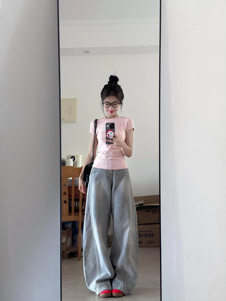 Для похудения Distred Dungoenrous для женщин с высокой талией, свободный крой, летние легкие струящиеся широкие брюки, американский ретро Sle 
Для похудения Distred Dungoenrous для женщин с высокой талией, свободный крой, летние легкие струящиеся широкие брюки, американский ретро Sle