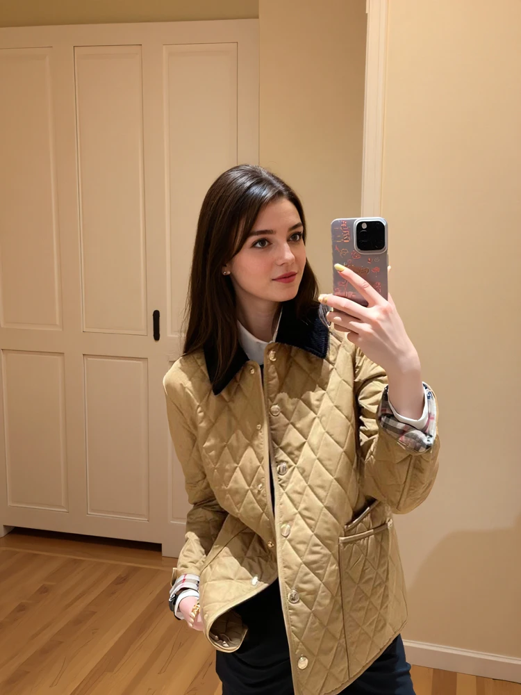 Autumn Winter British Style Women's Fashion Quilted Cotton Jacket Regular Fit Collar Single Button Diamond Pattern Coat
Autumn Winter British Style Women's Fashion Quilted Cotton Jacket Regular Fit Collar Single Button Diamond Pattern Coat