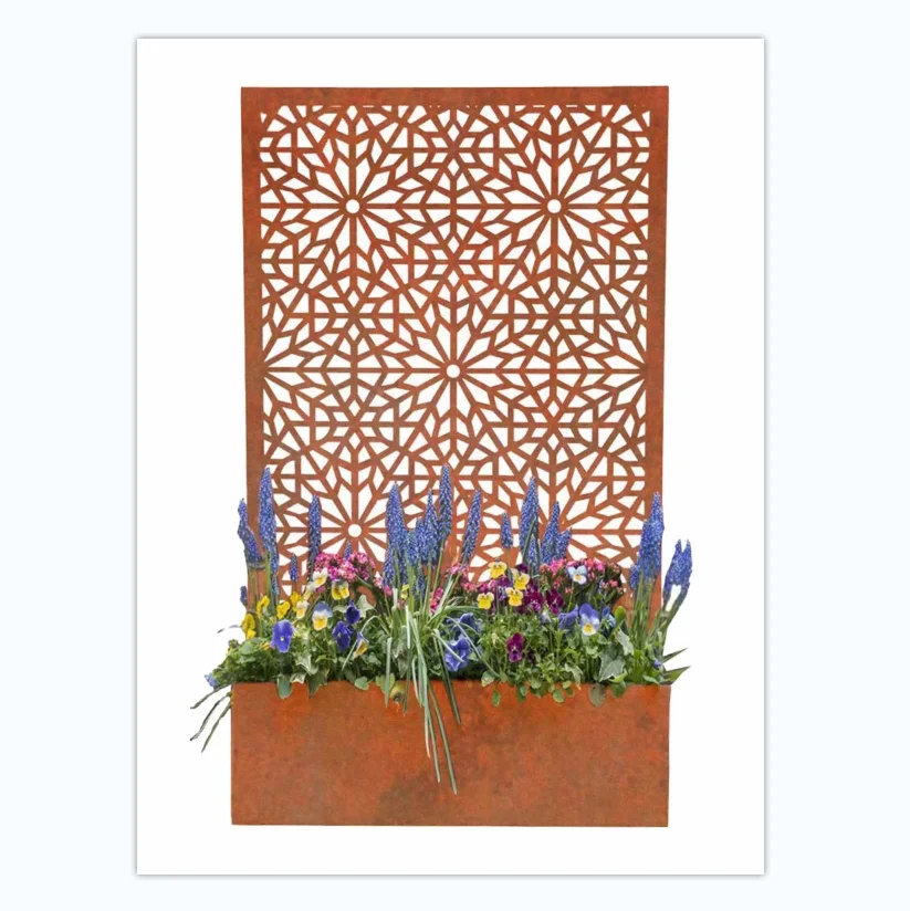 New Design Galvanized Steel Black Color Flower Planter Wall Outdoor Divider Panel Mesh Privacy Screen Fence
New Design Galvanized Steel Black Color Flower Planter Wall Outdoor Divider Panel Mesh Privacy Screen Fence