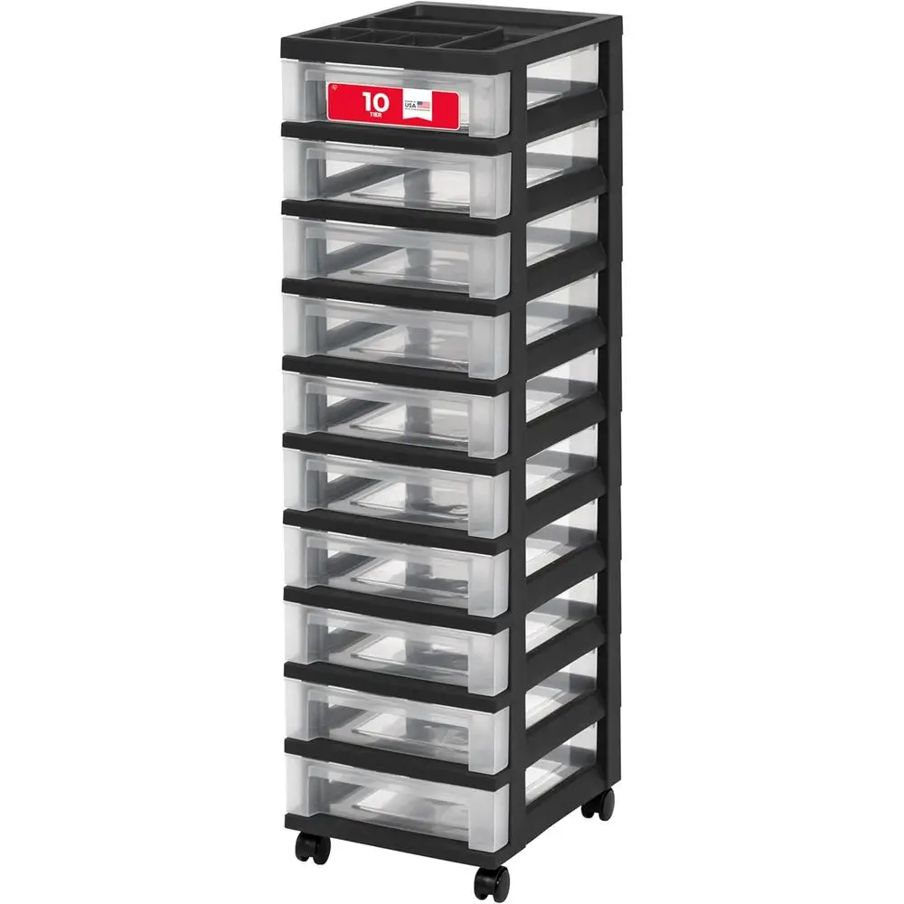 Rolling Plastic Storage Cart with 10 Drawers for Art Supplies, Classroom, or Home Organization - Black/Clear
Rolling Plastic Storage Cart with 10 Drawers for Art Supplies, Classroom, or Home Organization - Black/Clear