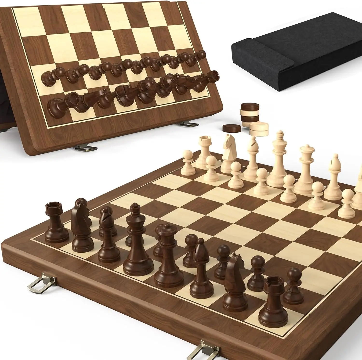 15" Magnetic Wooden Folding Chess & Checkers Set, 2-in-1 Board Game with 3" King Staunton Pieces, 2 Extra Queens, Checkers, Dust-Proof Bag
15" Magnetic Wooden Folding Chess & Checkers Set, 2-in-1 Board Game with 3" King Staunton Pieces, 2 Extra Queens, Checkers, Dust-Proof Bag
