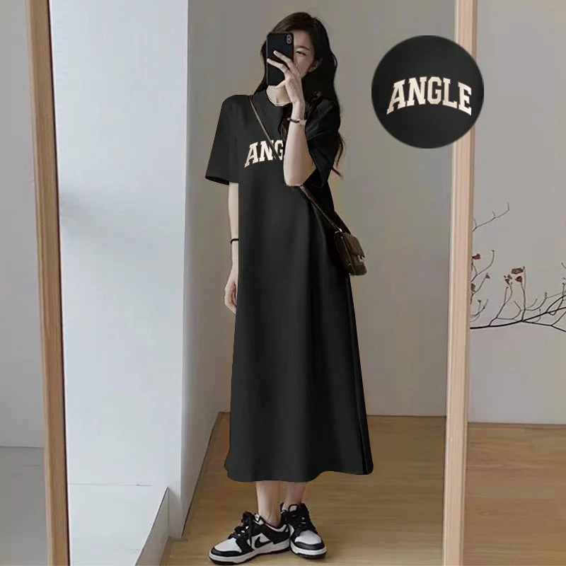 Korean Style Women Casual Tshirt Dress ANGLE Letter Print Short Sleeve Loose Maxi Dress Daily Wear
Korean Style Women Casual Tshirt Dress ANGLE Letter Print Short Sleeve Loose Maxi Dress Daily Wear