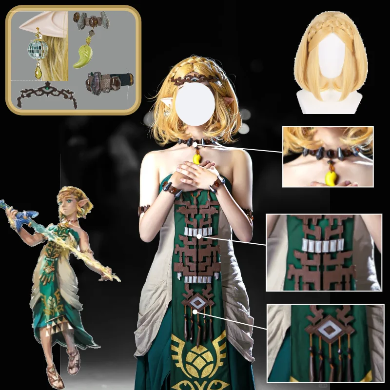 Hyrule Princess Cosplay Costume Green Strapless Dress Full Set with Accessories Elf Ears and Cosplay Wig Halloween Suits
Hyrule Princess Cosplay Costume Green Strapless Dress Full Set with Accessories Elf Ears and Cosplay Wig Halloween Suits