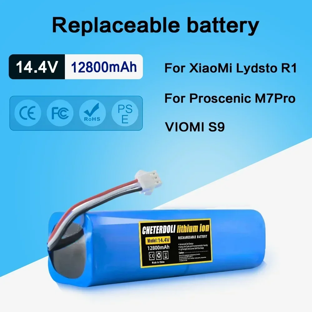 Li-ion Battery 14.4V 6800mAh Battery For Proscenic M7Pro,M7Max,M8Pro,Lydsto R1,VIOMI S9,ROIDMI EVE Plus Robot Vacuum Cleaner
Li-ion Battery 14.4V 6800mAh Battery For Proscenic M7Pro,M7Max,M8Pro,Lydsto R1,VIOMI S9,ROIDMI EVE Plus Robot Vacuum Cleaner