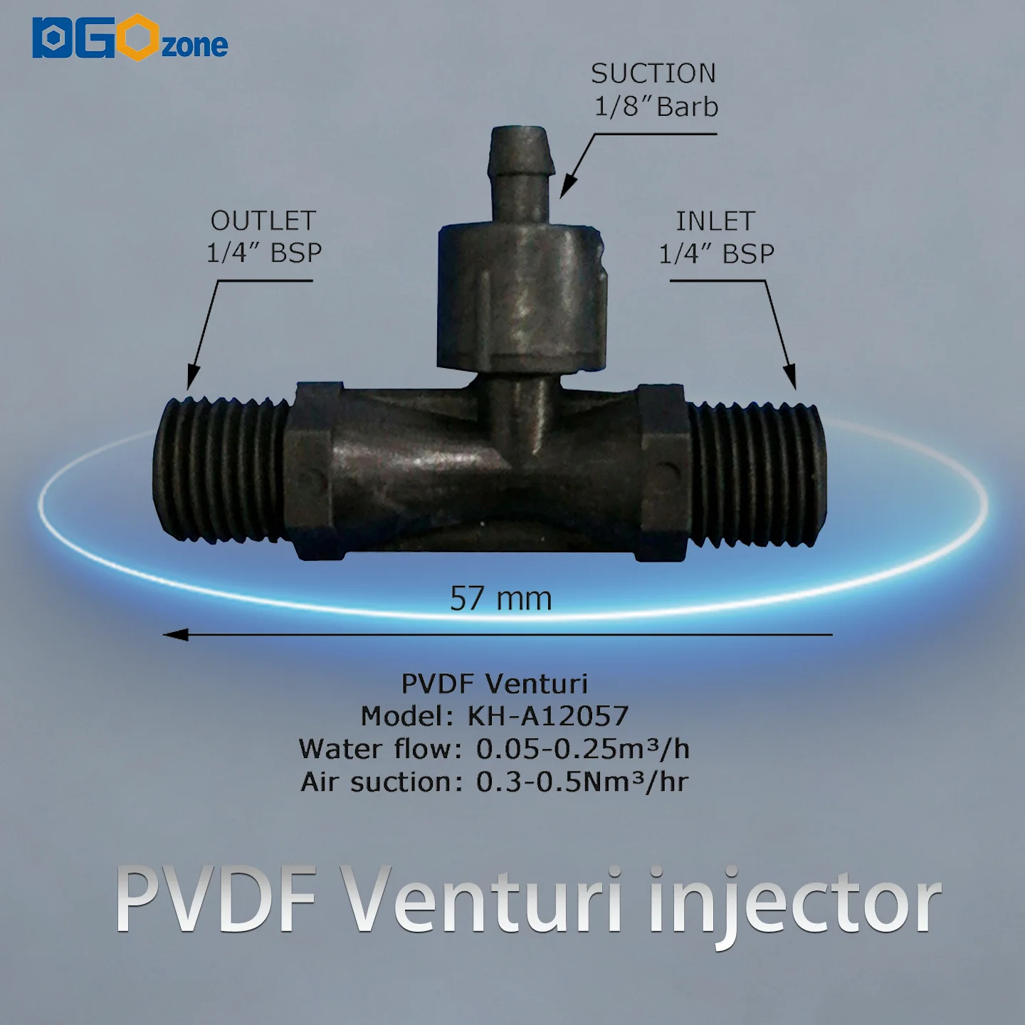 Пластиковый инжектор Вентури 1/4 дюйма с клапаном для смешивания газа и жидкости. Инжектор с резьбой BSP. Трубка Вентури из ПВДФ с защитой от озона KH-A12057 
Пластиковый инжектор Вентури 1/4 дюйма с клапаном для смешивания газа и жидкости. Инжектор с резьбой BSP. Трубка Вентури из ПВДФ с защитой от озона KH-A12057