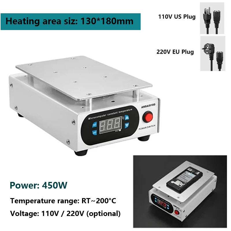 450W PCB LCD Screen Repair Separator Replacement Heating Station Welder Hot Table Preheating Platform Room Temperature-200°C
450W PCB LCD Screen Repair Separator Replacement Heating Station Welder Hot Table Preheating Platform Room Temperature-200°C