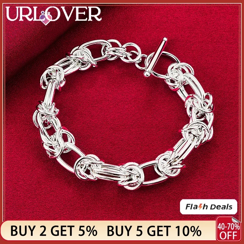 URLOVER 925 Sterling Silver Bracelets Fashion Hand Chain Bracelet Woman's Wedding Accessories Party High Quality Jewelry Gifts
URLOVER 925 Sterling Silver Bracelets Fashion Hand Chain Bracelet Woman's Wedding Accessories Party High Quality Jewelry Gifts