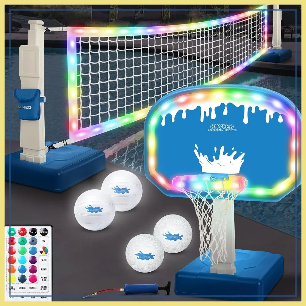 2-in-1 LED Pool Volleyball & Basketball Set, Glow-in-Dark Pool Game with 14in Rim, 4 Balls, 2 Bases, Pump for Adults & Family
2-in-1 LED Pool Volleyball & Basketball Set, Glow-in-Dark Pool Game with 14in Rim, 4 Balls, 2 Bases, Pump for Adults & Family