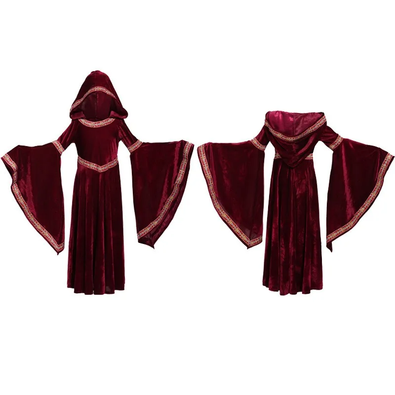 Halloween Cosplay Costume Vampire Solid Color Trumpet Sleeve Hooded Dress Medieval Theme Party Role Playing Outfits for Girls
Halloween Cosplay Costume Vampire Solid Color Trumpet Sleeve Hooded Dress Medieval Theme Party Role Playing Outfits for Girls