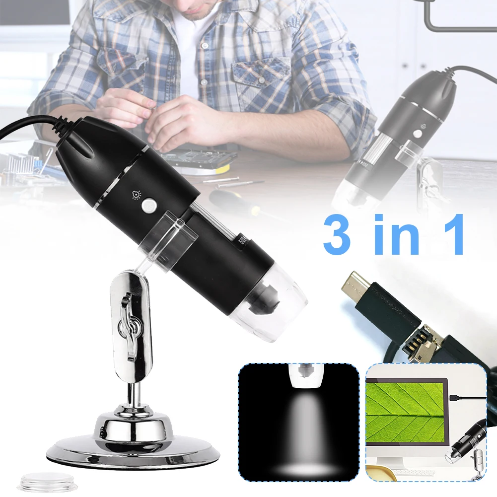 1600X Digital Microscope Camera 3in1 Type-C USB Portable Electronic Microscope For Soldering LED Magnifier For Cell Phone Repair
1600X Digital Microscope Camera 3in1 Type-C USB Portable Electronic Microscope For Soldering LED Magnifier For Cell Phone Repair