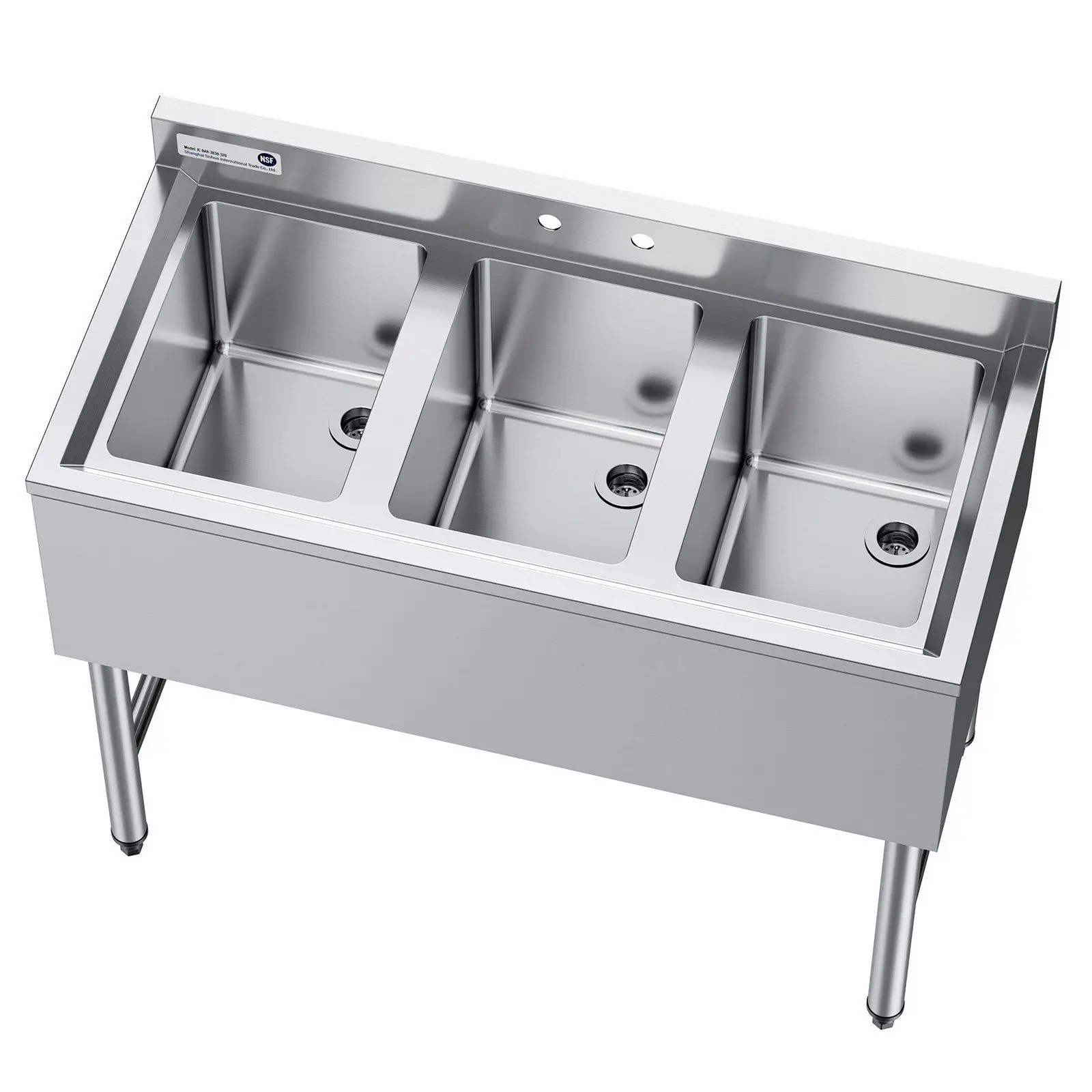 3 Compartment Sink, 18-Gauge 304 Stainless Steel, 10" x 14" x 10" Bowl Size, 3 Bay Commercial Under Bar Sink with Backsplash
3 Compartment Sink, 18-Gauge 304 Stainless Steel, 10" x 14" x 10" Bowl Size, 3 Bay Commercial Under Bar Sink with Backsplash