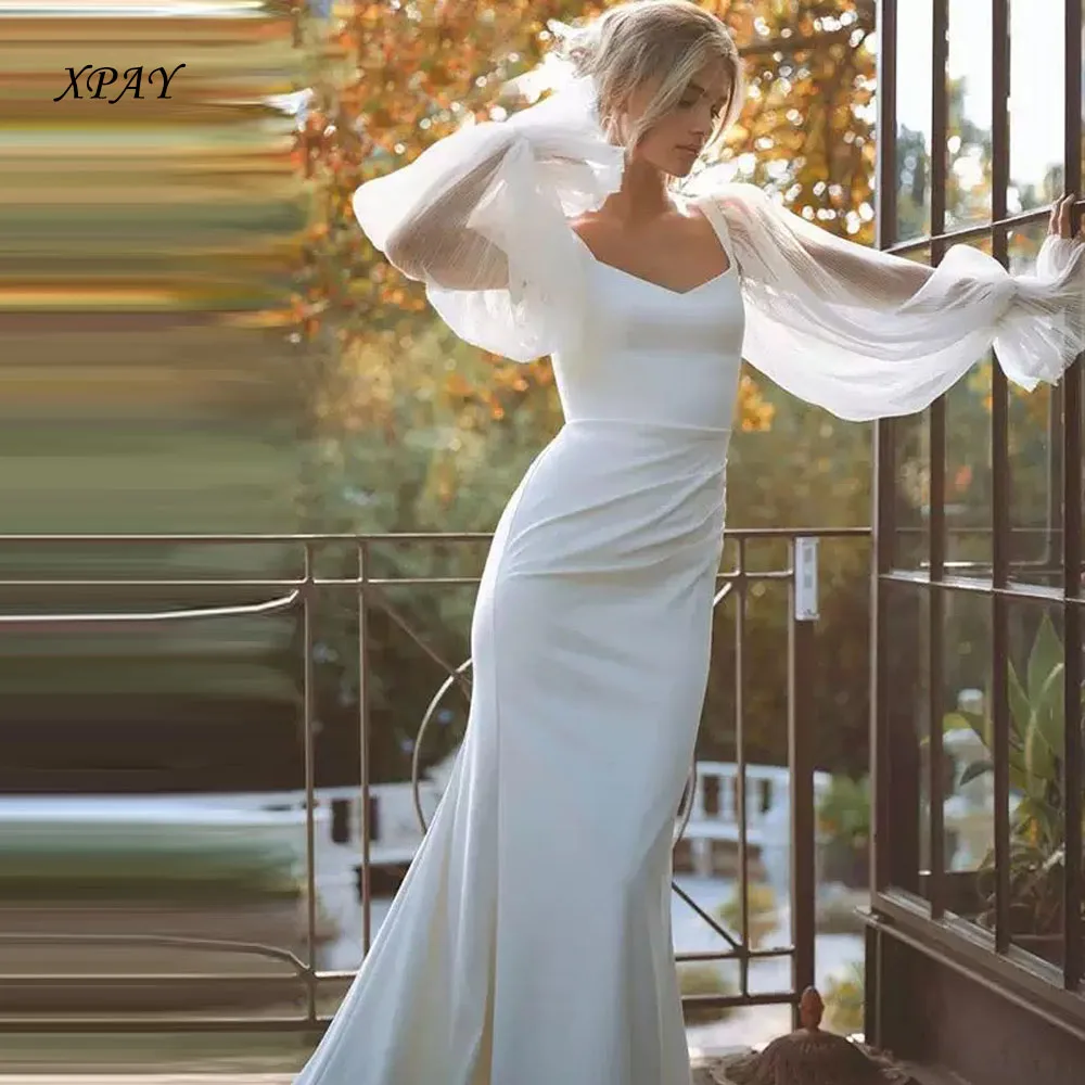 XPAY Simple Mermaid Wedding Dresses Puff Long Sleeves Sweetheart Soft Satin Bridal Gowns Vestidos de noiva Cusotmized 2025
XPAY Simple Mermaid Wedding Dresses Puff Long Sleeves Sweetheart Soft Satin Bridal Gowns Vestidos de noiva Cusotmized 2025