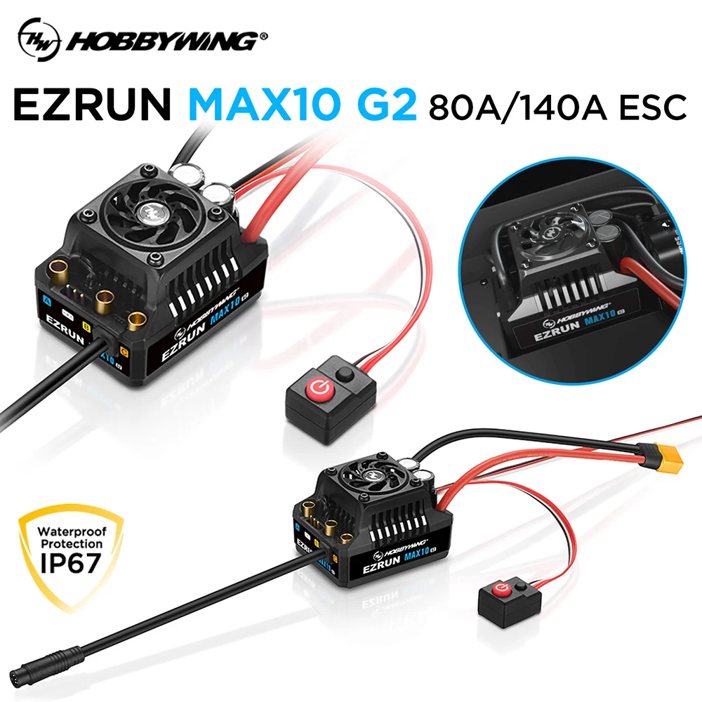 Hobbywing RC ESC MAX10 G2 80A 140A Sensored Brushless ESC 2-4S for 1/10 Scale RC Car Truck
Hobbywing RC ESC MAX10 G2 80A 140A Sensored Brushless ESC 2-4S for 1/10 Scale RC Car Truck