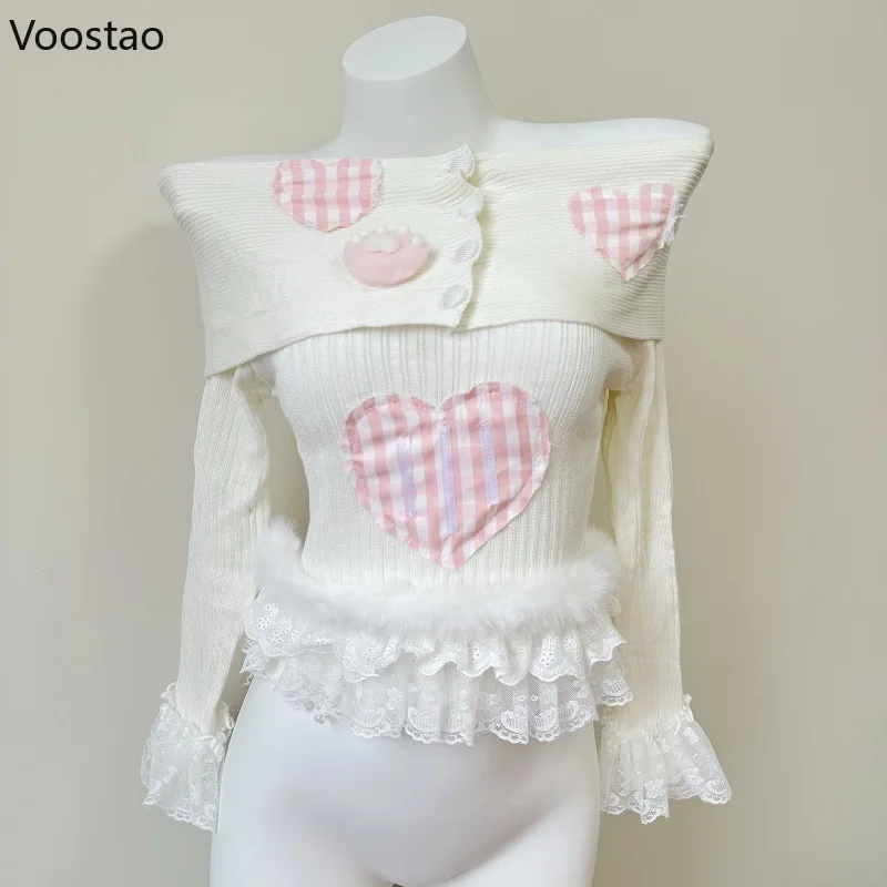 Japanese Sweet Cute Lolita Princess Knitted Pullovers Women Kawaii Plush Lace Ruffles Patchwork Fairy Sweater Harajuku Y2k Tops
Japanese Sweet Cute Lolita Princess Knitted Pullovers Women Kawaii Plush Lace Ruffles Patchwork Fairy Sweater Harajuku Y2k Tops