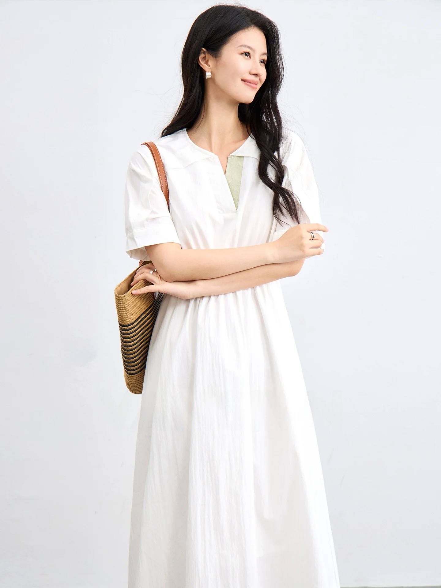 Van Xian Color Block V Neck Waist Cinched Long Dress Women's Spring Summer New Style Simple Slimming a Line Dress Commute
Van Xian Color Block V Neck Waist Cinched Long Dress Women's Spring Summer New Style Simple Slimming a Line Dress Commute