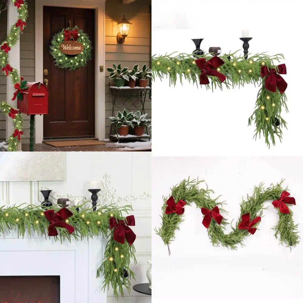 Предварительная искусственная рождественская гирлянда с бордовым бархатным бантом для зимнего декора в помещении и на открытом воздухе
Предварительная искусственная рождественская гирлянда с бордовым бархатным бантом для зимнего декора в помещении и на открытом воздухе