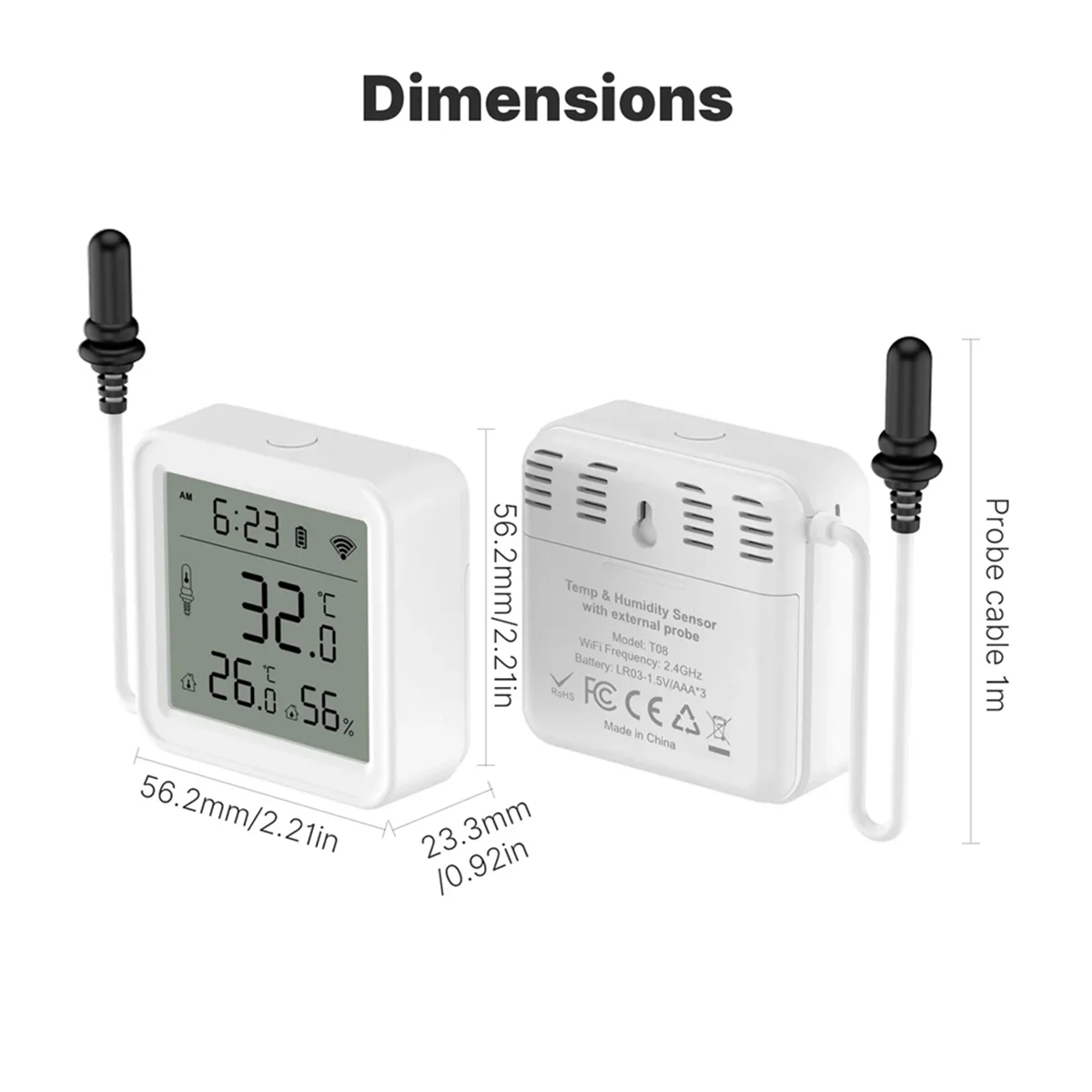 Temperature and Humidity Sensor Tuya WiFi Smart Temperature Humidity Sensor 1M External
Temperature and Humidity Sensor Tuya WiFi Smart Temperature Humidity Sensor 1M External