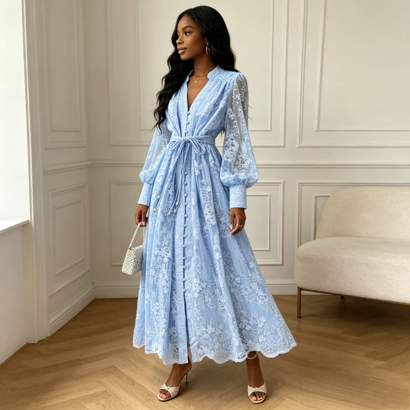 Women Long Dress V Neck Lantern Sleeve A Line Vestidos Single Breasted Lace Up Floral Elegant Splice Y2k Streetwear Work 2026
Women Long Dress V Neck Lantern Sleeve A Line Vestidos Single Breasted Lace Up Floral Elegant Splice Y2k Streetwear Work 2026