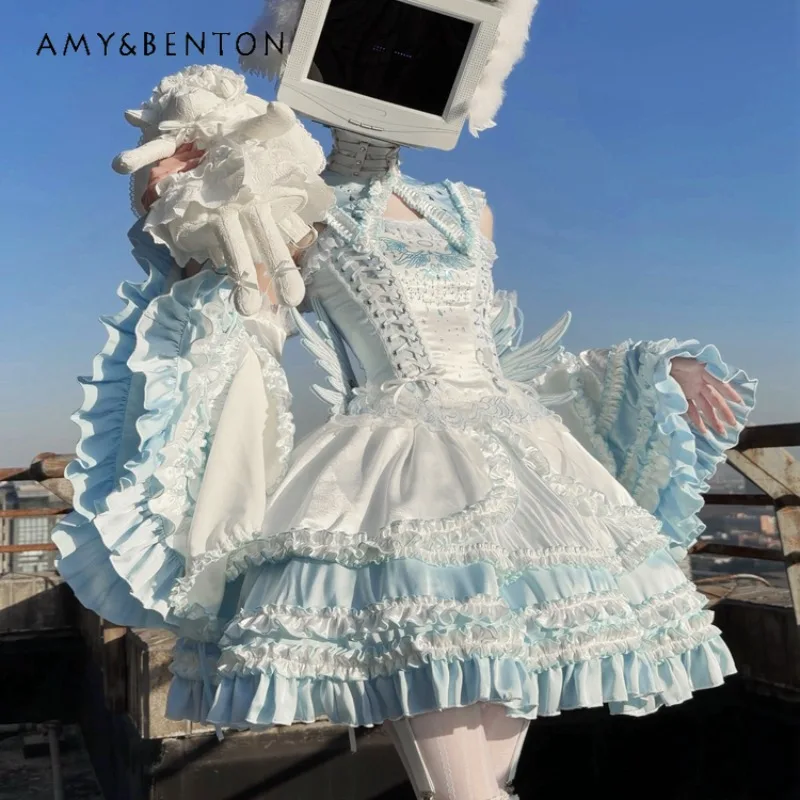 Original Watercolor Angel Subculture Sets Heavy Craft Lolita Rhinestone Print Camisole Top High Waist Puff Skirt Two-Piece Set
Original Watercolor Angel Subculture Sets Heavy Craft Lolita Rhinestone Print Camisole Top High Waist Puff Skirt Two-Piece Set