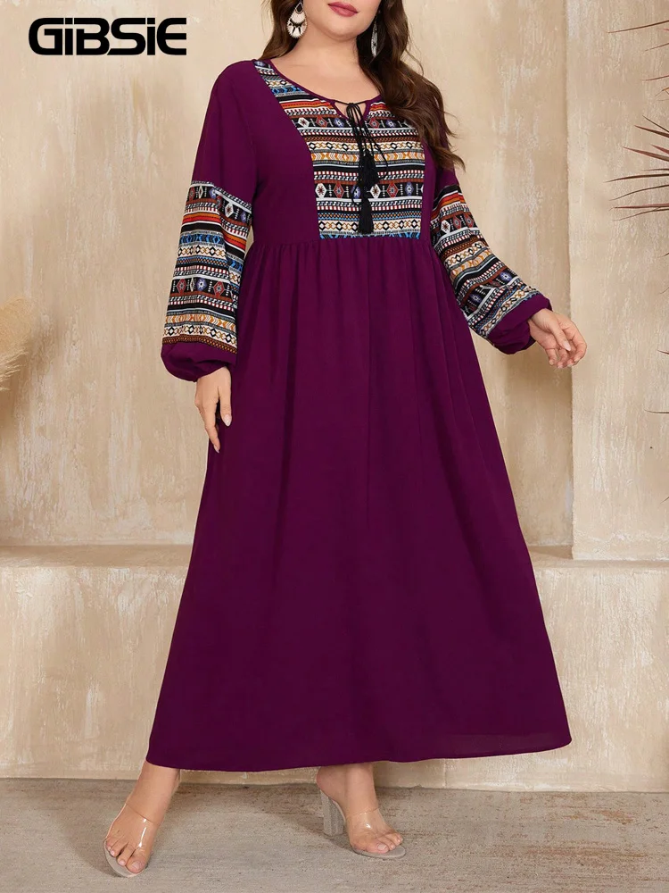 GIBSIE Plus Size Ethnic Style Tassel Tie Neck Print Long Dress Women 2026 Autumn Full Lantern Sleeve Loose Maxi A-Line Dresses
GIBSIE Plus Size Ethnic Style Tassel Tie Neck Print Long Dress Women 2026 Autumn Full Lantern Sleeve Loose Maxi A-Line Dresses
