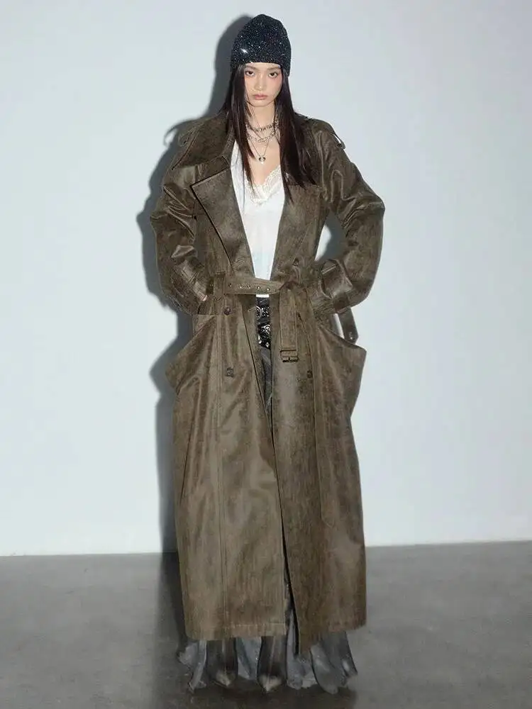 HUISONG Women Army Green Vintage Long Pu Leather Trench New Lapel Long Sleeve Windbreaker Fashion Tide Spring Autumn 2025
HUISONG Women Army Green Vintage Long Pu Leather Trench New Lapel Long Sleeve Windbreaker Fashion Tide Spring Autumn 2025