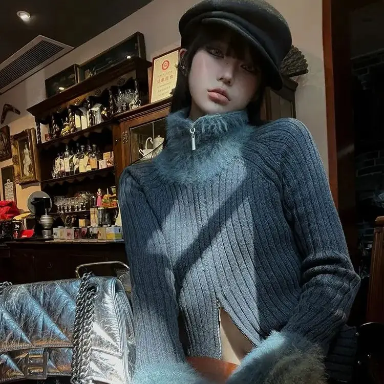 Women Sweater Double Zipper Turtleneck Zipper Fluffy Retro Simple Chic Versatile Slim 2000s Short Cardigan Aesthetic Fashion.
Women Sweater Double Zipper Turtleneck Zipper Fluffy Retro Simple Chic Versatile Slim 2000s Short Cardigan Aesthetic Fashion.