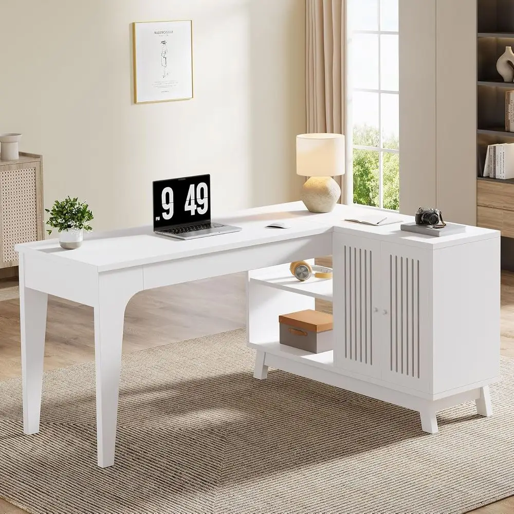 L-Shaped Desk with Storage Cabinet, 57-Inch Wood Workstation, Home Oice Computer Desk, Study Writing Table (White)
L-Shaped Desk with Storage Cabinet, 57-Inch Wood Workstation, Home Oice Computer Desk, Study Writing Table (White)