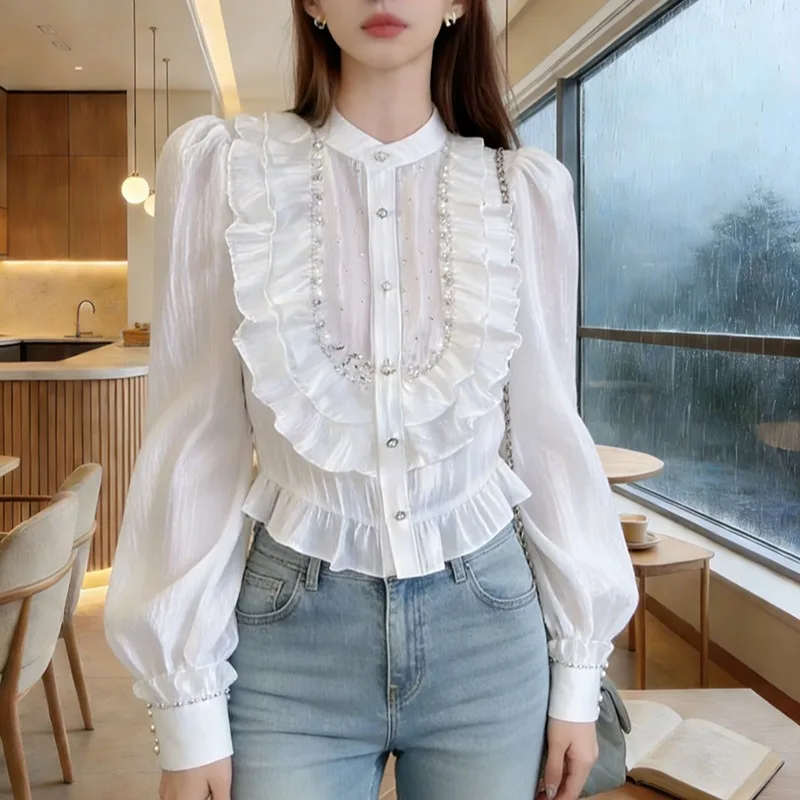 Women's French Vintage Chiffon Shirt 2026 Spring - Luxury Beaded Rhinestone Blouse, Elegant Flowy Peplum Top
Women's French Vintage Chiffon Shirt 2026 Spring - Luxury Beaded Rhinestone Blouse, Elegant Flowy Peplum Top