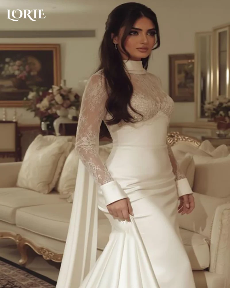 LORIE Shawl Lace Wedding Dress High Collar Long Sleeve Pleats A-line Appliques Mermaid Bride Gown Customized Corset Bride Dress
LORIE Shawl Lace Wedding Dress High Collar Long Sleeve Pleats A-line Appliques Mermaid Bride Gown Customized Corset Bride Dress