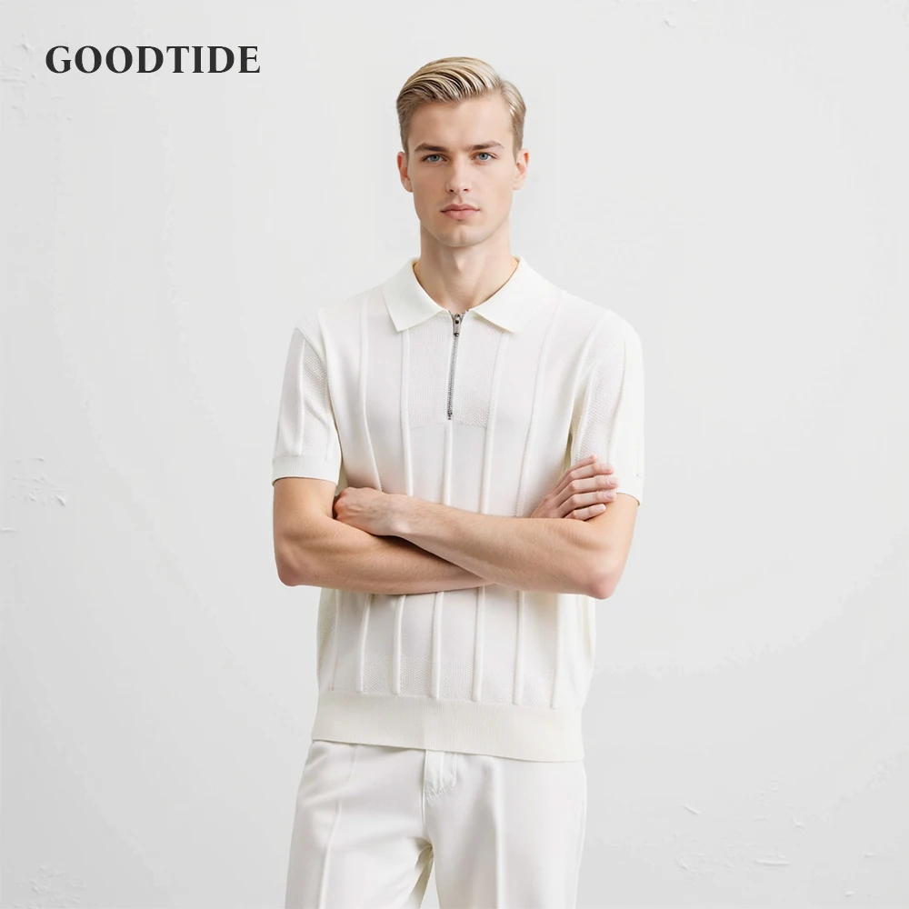 Мужская рубашка поло на молнии с коротким рукавом, вязаный топ, модный повседневный однотонный пуловер
Мужская рубашка поло на молнии с коротким рукавом, вязаный топ, модный повседневный однотонный пуловер