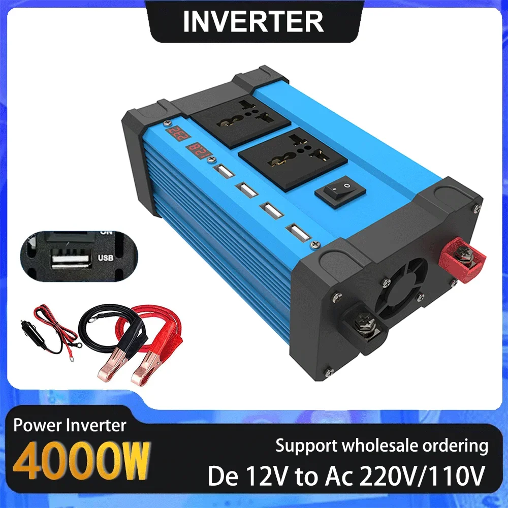 4000W Peak Car Inverter 12V 4 USB Laptop Phone Charger 2 AC 2 Cigarette Splitter LCD 8 Protections Blue 110V/220V
4000W Peak Car Inverter 12V 4 USB Laptop Phone Charger 2 AC 2 Cigarette Splitter LCD 8 Protections Blue 110V/220V