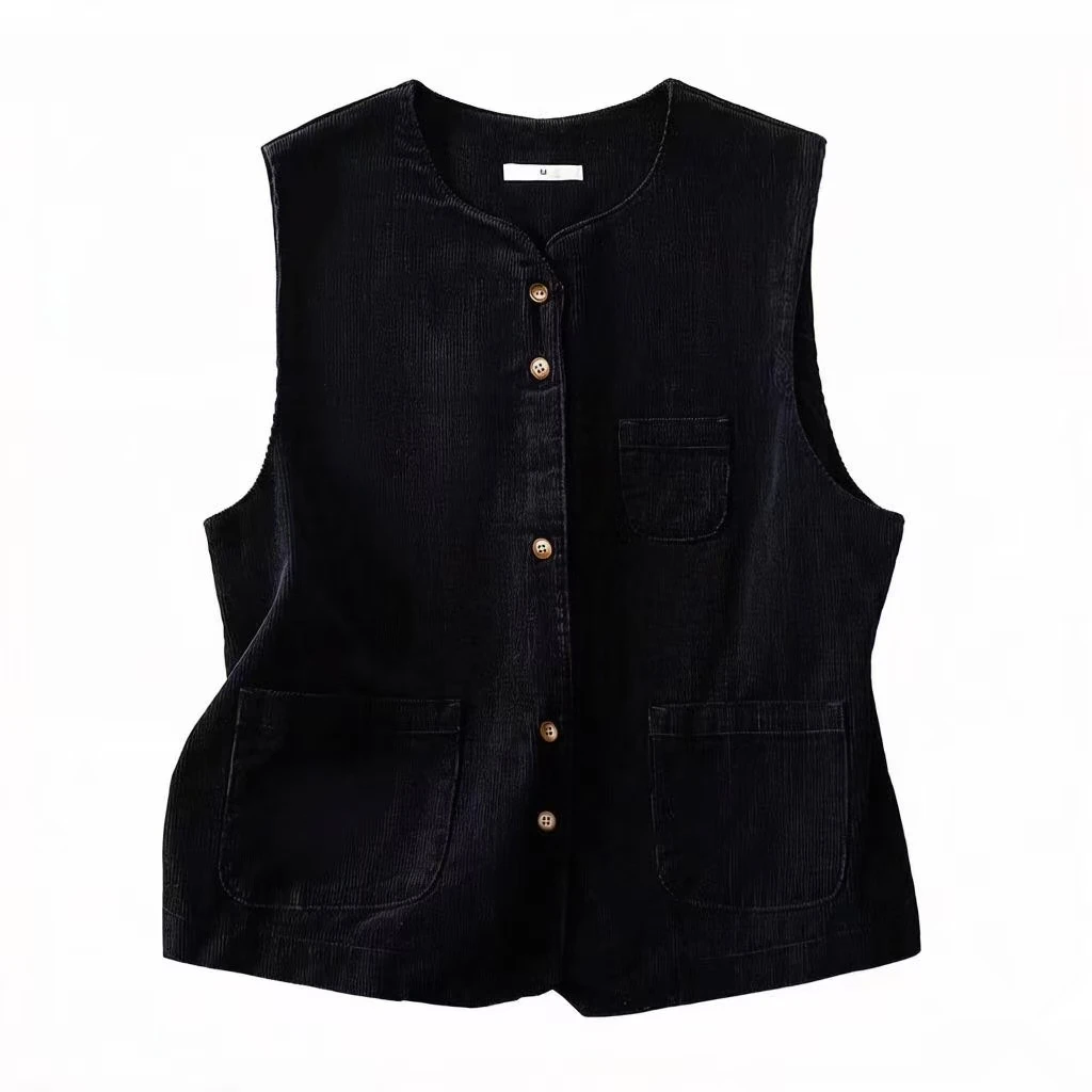 Casual Cotton Blend Corduroy Vest Women's Spring Summer Sleeveless round Neck Layering Jacket Single Button Warmth Outerwear
Casual Cotton Blend Corduroy Vest Women's Spring Summer Sleeveless round Neck Layering Jacket Single Button Warmth Outerwear