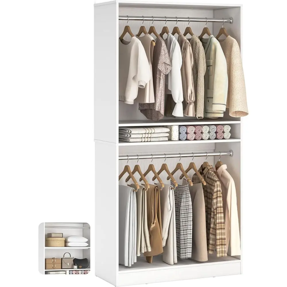 36 White 3-Tier Closet System with Hanging Bars & Adjustable Shelves, Sturdy Walk-in Rack for 800LBS, Easy Assembly
36 White 3-Tier Closet System with Hanging Bars & Adjustable Shelves, Sturdy Walk-in Rack for 800LBS, Easy Assembly