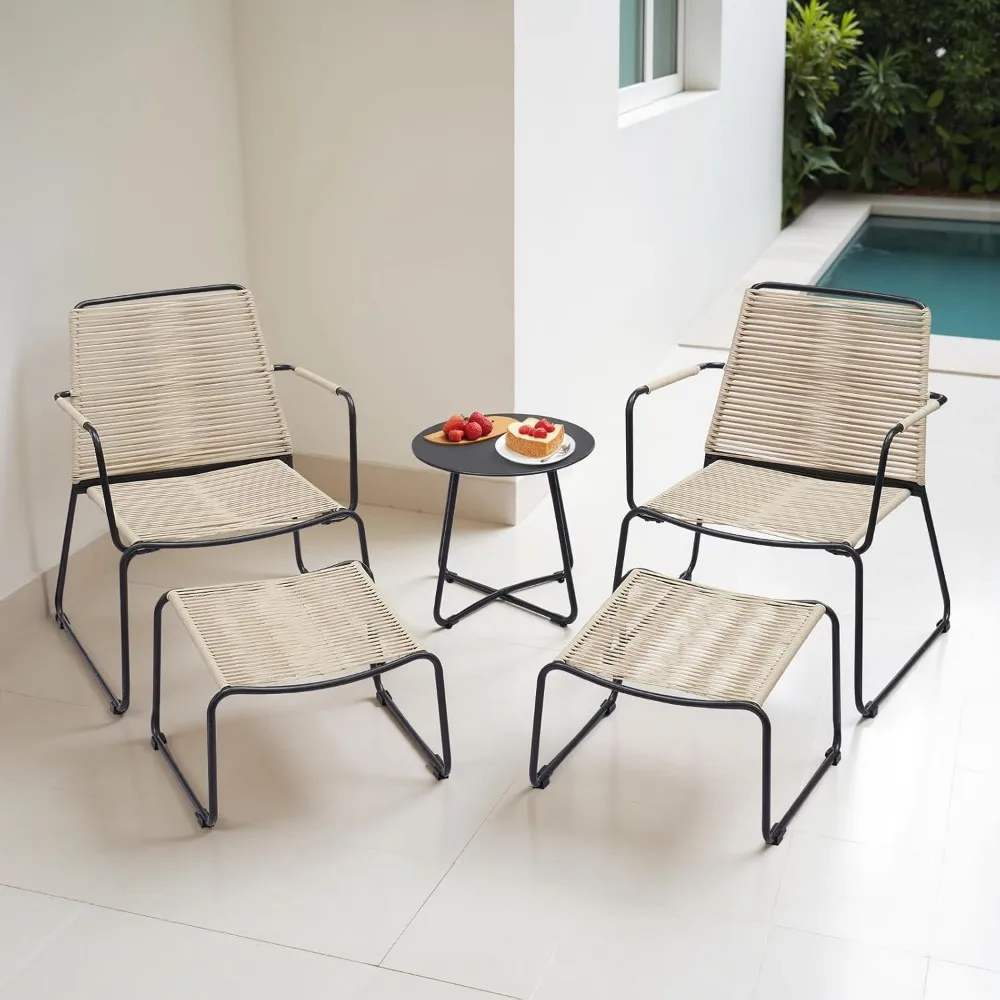 5 Piece Patio Bistro Set, Rope Rattan Patio Furniture Set with Ottoman, Outdoor Wicker Apartment Balcony Conversation Furniture
5 Piece Patio Bistro Set, Rope Rattan Patio Furniture Set with Ottoman, Outdoor Wicker Apartment Balcony Conversation Furniture