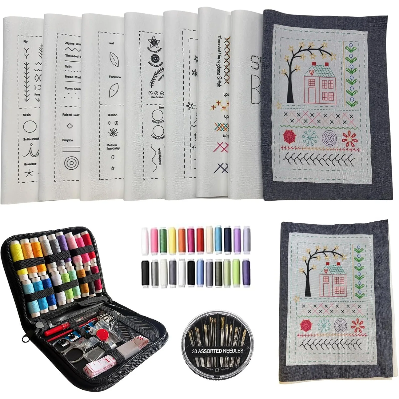 Embroidery Stitch Book Kit,Portable All Scenario Embroidery Stitch Book,Comes with a Complete Toolkit and Instructional Tutorial