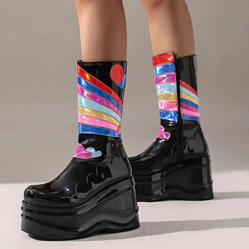 Rainbow Color Print Fashion Side Zip Short Booty Round Toe Thick Heel Shoes Wedges Women Half Knee High Boots Black Size 44
Rainbow Color Print Fashion Side Zip Short Booty Round Toe Thick Heel Shoes Wedges Women Half Knee High Boots Black Size 44