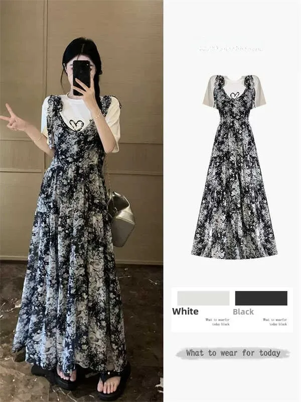 Summer Fashion plus Size Women's Set Conceal Meat Short Sleeve Dress And Top Combo Chinese Brand round Neckline Polyester Fabric
Summer Fashion plus Size Women's Set Conceal Meat Short Sleeve Dress And Top Combo Chinese Brand round Neckline Polyester Fabric