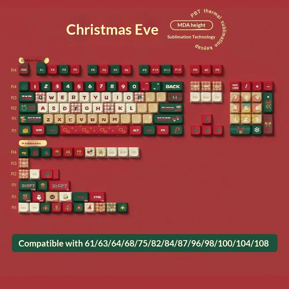 New Christmas Keycaps MDA Height Personalized Custom PBT Sublimation Mechanical Keyboard Keycaps For Girls Christmas Gift
New Christmas Keycaps MDA Height Personalized Custom PBT Sublimation Mechanical Keyboard Keycaps For Girls Christmas Gift