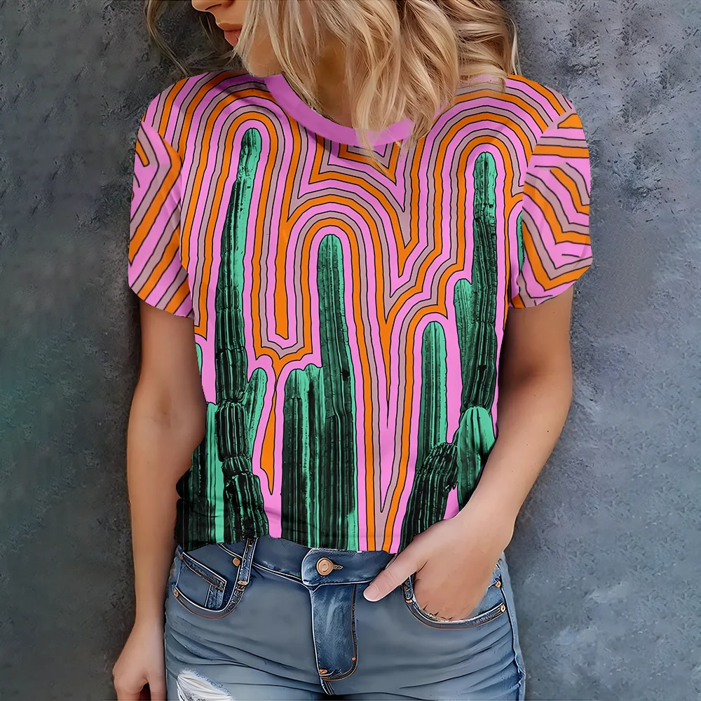Abstract Geometry And Cactus Design Women's Pink T-shirt - Modern Casual Art Style Summer Round Neck Short Sleeve
Abstract Geometry And Cactus Design Women's Pink T-shirt - Modern Casual Art Style Summer Round Neck Short Sleeve
