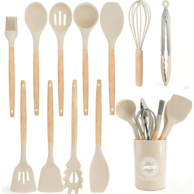 Wooden Handle Silicone Kitchen Utensils Set 14 Pieces Non-stick Cookware Tools with Storage Bucket Cooking Gadgets Organizer Set
Wooden Handle Silicone Kitchen Utensils Set 14 Pieces Non-stick Cookware Tools with Storage Bucket Cooking Gadgets Organizer Set