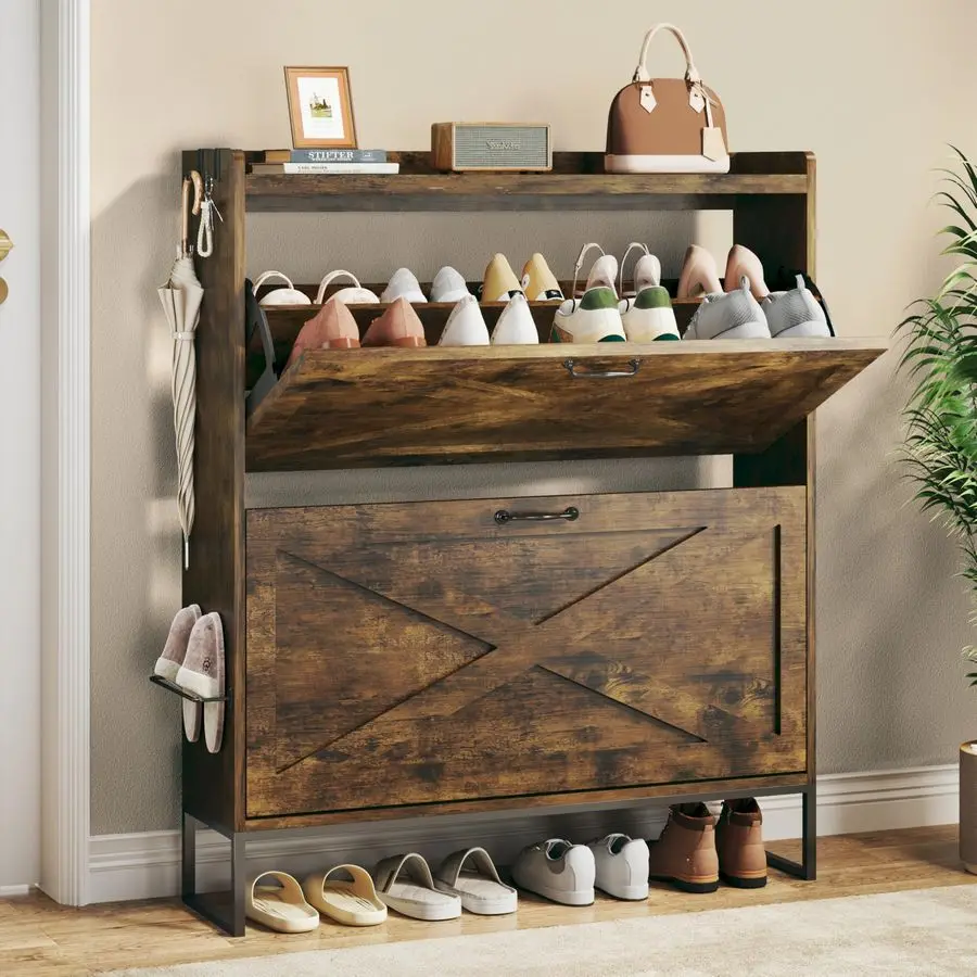 Cabinet with 2 Flip Drawers Adjustable Shelves, Freestanding Organizer with Metal Legs for Entryway, Narrow Shoe Ca Customizable
Cabinet with 2 Flip Drawers Adjustable Shelves, Freestanding Organizer with Metal Legs for Entryway, Narrow Shoe Ca Customizable