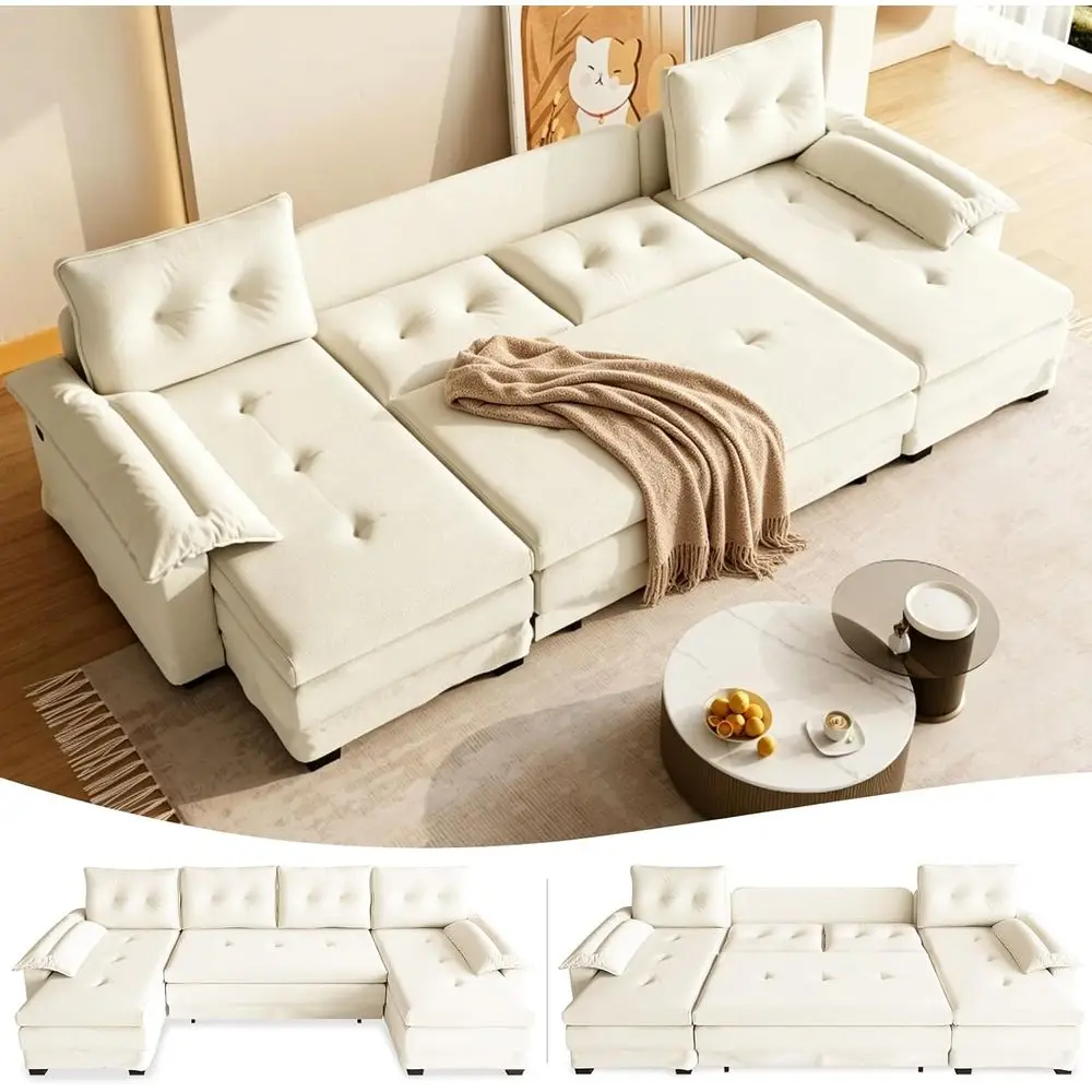 U-Shaped Convertible Sofa Bed with Pull-Out Couch, 109.5 Chenille Beige, Removable Armrests, USB Port
U-Shaped Convertible Sofa Bed with Pull-Out Couch, 109.5 Chenille Beige, Removable Armrests, USB Port