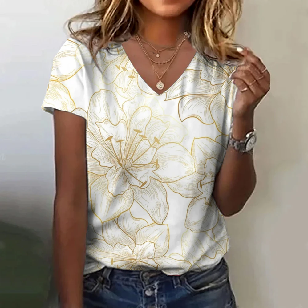 Women's T-Shirt Flower Print Summer Loose Comfortable Short Sleeve Patterned Top V-Neck Casual T-Shirt Casual Elegant Clothing
Women's T-Shirt Flower Print Summer Loose Comfortable Short Sleeve Patterned Top V-Neck Casual T-Shirt Casual Elegant Clothing