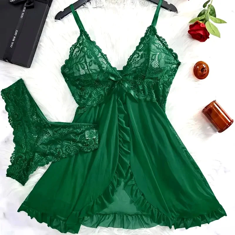 2 Pcs Set Lace Nightgown Women Exquisite Homewear New Green Nighttime Pajamas Transparent Split Nightdress V-Neck Bra Panty Sets
2 Pcs Set Lace Nightgown Women Exquisite Homewear New Green Nighttime Pajamas Transparent Split Nightdress V-Neck Bra Panty Sets