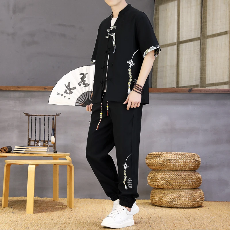 (Short-Sleeved T-Shirt +trousers)Men's Casual Two-piece Sets Chinese style Sportswear Man clothing for middle men Loose sets
(Short-Sleeved T-Shirt +trousers)Men's Casual Two-piece Sets Chinese style Sportswear Man clothing for middle men Loose sets
