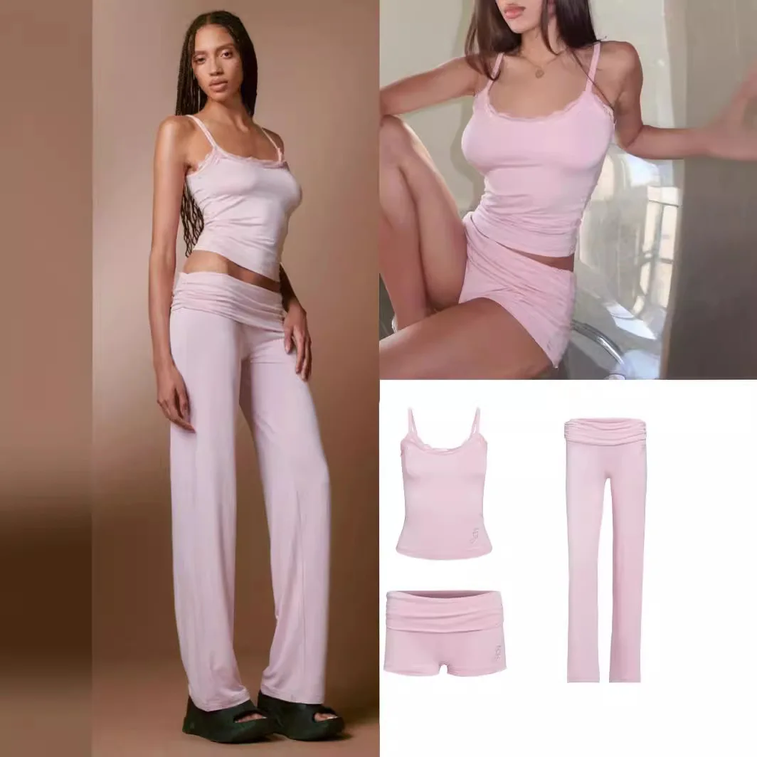 Skin-friendly Lace Trim Short Sleeve Vest Shorts Straight Leg Pants Set Women's Fashion Casual Style Four Seasons Wear
Skin-friendly Lace Trim Short Sleeve Vest Shorts Straight Leg Pants Set Women's Fashion Casual Style Four Seasons Wear