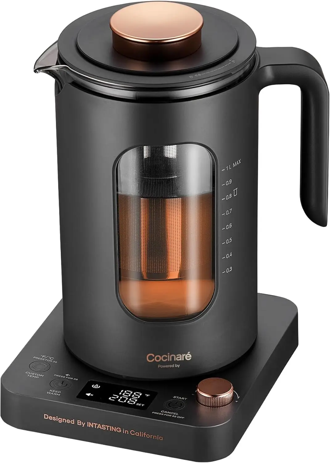 Electric Kettle with Tea Infuser, 1L Glass, ±1°F Temp Control, 1200W, BPA-Free, Keep Warm, Dark Gray
Electric Kettle with Tea Infuser, 1L Glass, ±1°F Temp Control, 1200W, BPA-Free, Keep Warm, Dark Gray
